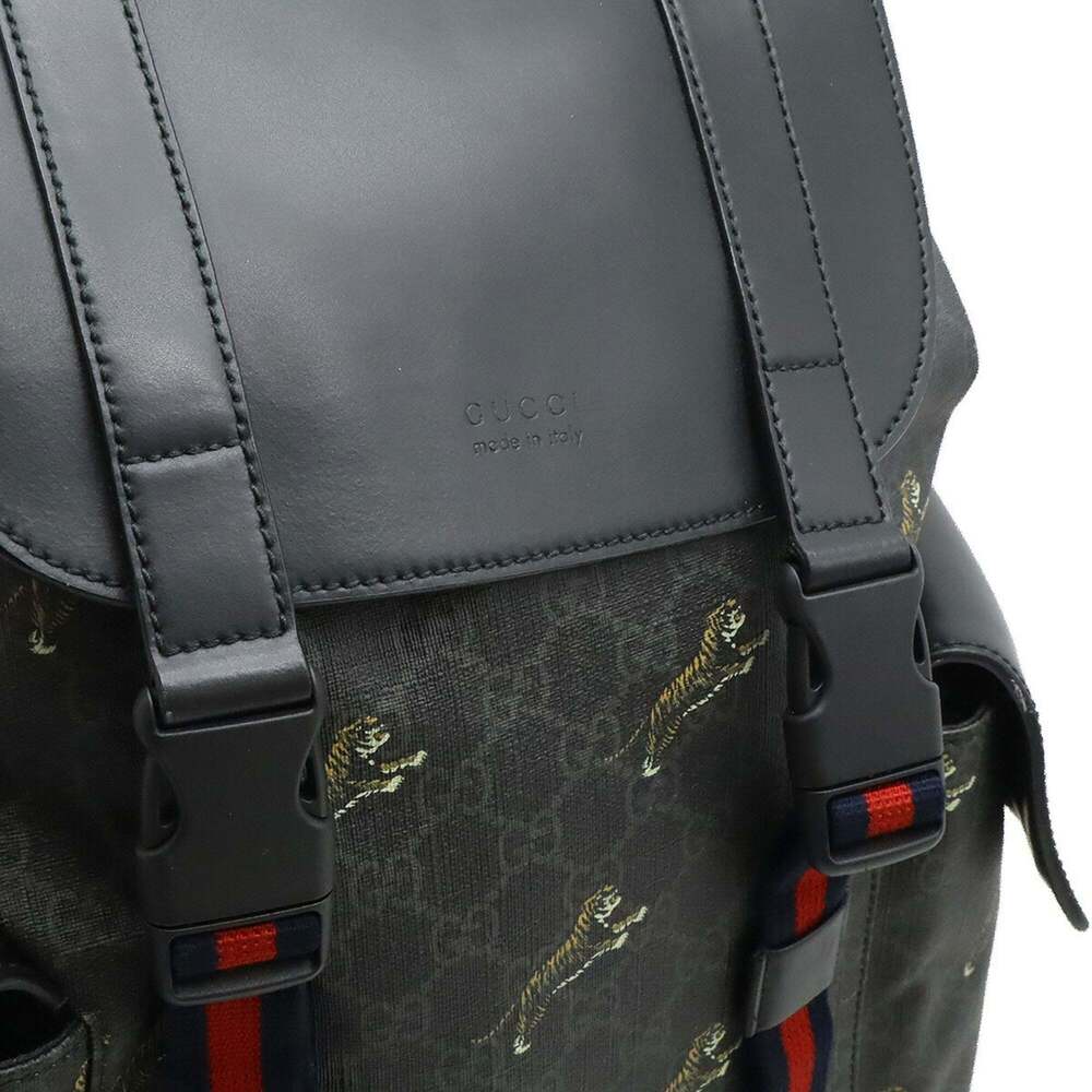 GUCCI Soft GG Supreme Sherry Line Backpack Tiger PVC Leather Black Grey 495563 - Picture 5 of 10